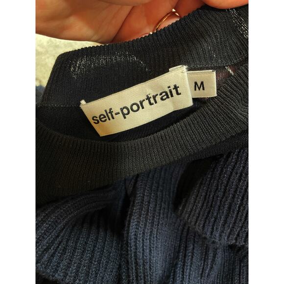 Self-Portrait Asymmetric Frill Long-Sleeve Wool Sweater Blue Women's Medium - Picture 11 of 11